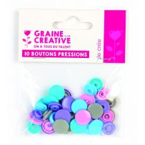 10 boutons pression résine couleur pastel Ø 12 mm