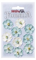 10 Fleurs en papier murier bleu anthique/blanc scapbooking Florella 