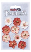 10 Fleurs en papier murier rouge/pêche scapbooking Florella 