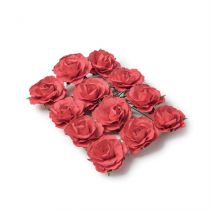 12 roses Rouges sur tige - 3,5cm