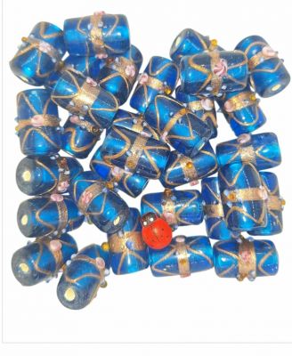 20 Perles indiennes tube Bleu lagon 20mm