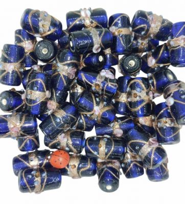 20 Perles indiennes tube Bleu marine 20mm