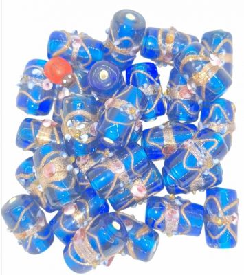 20 Perles indiennes tube capri blue 20mm