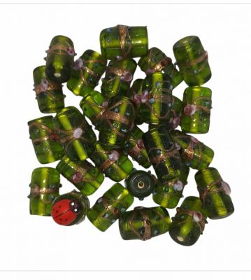 20 Perles indiennes tube vert olivine 20mm