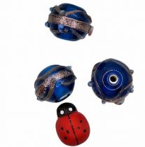 20 Perles rondes indiennes bleues 10mm