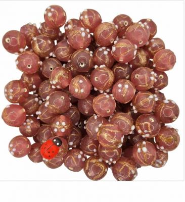 20 Perles rondes indiennes Rose 14mm
