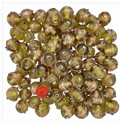 20 Perles rondes indiennes vert olivine 12mm