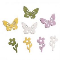 24 Papillons et fleurs bois environ 2 cm rayher
