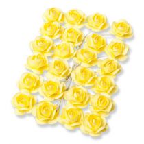 24 petites roses Jaune  sur tige - 2.1cm