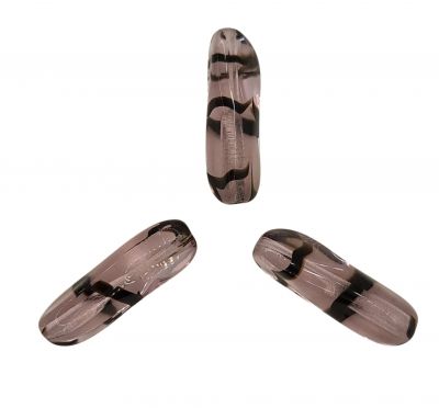 3 Perles rose tigr� noir en verre - 23x8mm twist