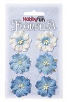 6 Fleurs en papier murier bleu/blanc scapbooking Florella 