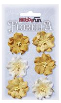 6 Fleurs en papier murier jaune/blanc scapbooking Florella 
