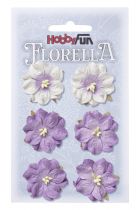 6 Fleurs en papier murier lavande/blanc scapbooking Florella 
