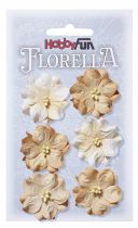 6 Fleurs en papier murier marron/beige scapbooking Florella 
