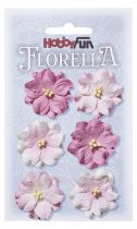 6 Fleurs en papier murier rose/blanc scapbooking Florella 