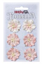 6 Fleurs en papier murier rose tendre scapbooking Florella 