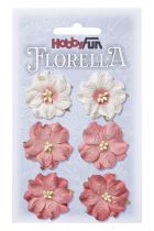 6 Fleurs en papier murier vieux rose en dégradé scapbooking Florella 