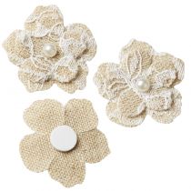 Fleurs en lin - dentelle adhesives- 3cm x 4 pièces
