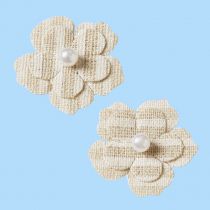 Fleurs en lin  rayées blanc adhésives- 3.4cm x 6 pièces