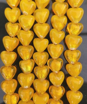 perle en verre c�ur orange clair / feuille d\'argent 20mm x1