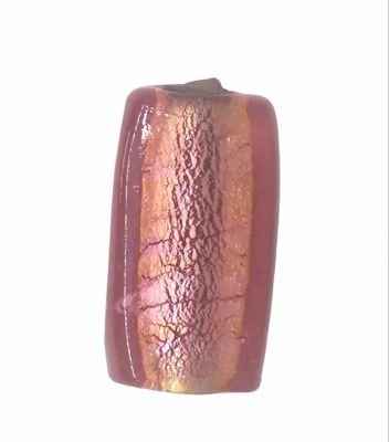 Perle rectangle feuille d\'argent Rose orang� 36mm x1