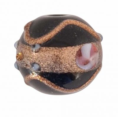 Perles rondes indiennes noir/dor� 12mm x1