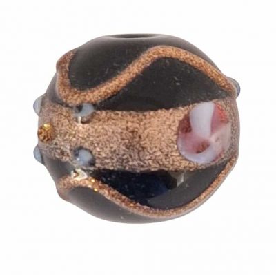 Perles rondes indiennes noir/dor� 12mm x1