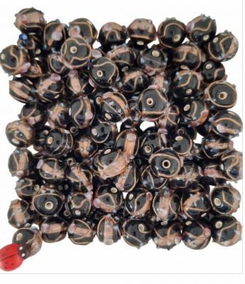 Perles rondes indiennes noir/dor� 12mm x1