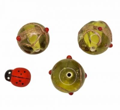 Perles rondes indiennes vert olivine 15mm x1