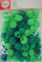 Pompons  15mm 60 pices vert assortis