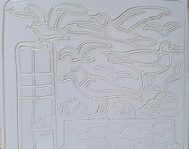 Stickers blanc th&egrave;me mer mouettes et crabes