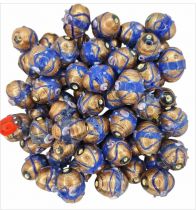 x20 Perles indiennes forme olive doré/bleu18mm