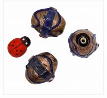 x20 Perles indiennes forme olive doré/bleu18mm