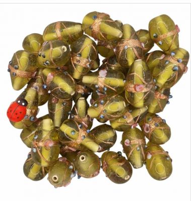 x20 Perles indiennes poire - goutte vert olive 23mm
