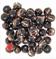 x20 Perles rondes indiennes noir et or 13mm