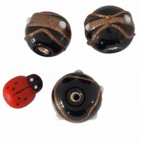 x20 Perles rondes indiennes noir et or 13mm